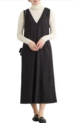 新品　レディース ジャンパースカート ノースリーブワンピース カットソーL黒