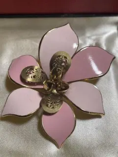 【処分特価】ピンクとゴールドの花のデザインブローチ/美品/