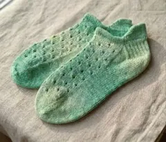 ハンドメイド 手編み スニーカーソックス クリームソーダのサムネイル