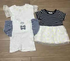 女の子用トップス3点セットまとめ売り半袖Tシャツチュニック100保育園着
