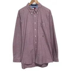 90s トミーヒルフィガー　ビンテージ長袖BDチェックシャツ　刺繍ロゴ　XL