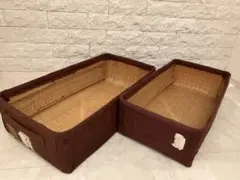 昭和レトロ　柳行李籐籠蓋付き収納箱 昭和レトロ40cm×62cm ×H/28cm