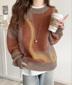 【新品・未使用】classicalelfウェーブ柄ダブルジャガードシャギーニット