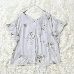 エルディープライム 花柄ブラウス M バックリボン ライトグレー フェミニンのサムネイル