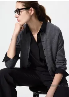 UNIQLO メリノリブクルーネックショートカーディガン　グレー　М
