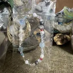 ハンドメイド［アクアマリン　テラヘルツ　クラックビーズ　クリスタル　ブレスレット