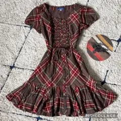 【美品✨】バーバリーブルーレーベル　フレアワンピース　ロゴ刺繍　リボン　フリル