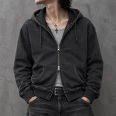 00s OLD UNIQLO ダブルジップ パーカー フェード 短丈 y2k