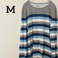 ボーダー カットソー トップス 長袖【M】コットン100% カジュアル