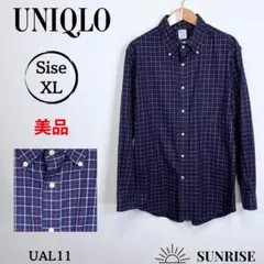 ★美品 UNIQLO ユニクロ 長袖 カジュアルシャツ ネイビー チェック XL
