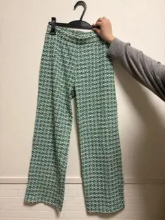 ZARA カジュアル ワイドパンツ グリーン 緑 白