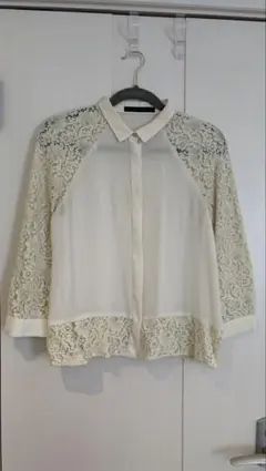 ZARA BASIC レース切替ブラウス オフホワイト M