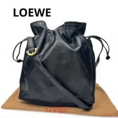 ロエベ フラメンコ アナグラム レザー 巾着 ショルダーバッグ 斜めがけ 黒