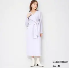 未使用 gu フロントリボンニットワンピース ライトパープル M カシュクール