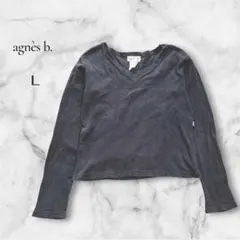 【アニエスベー】agnès b. Vネック 長袖カットソー ダークグレー Lのサムネイル