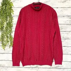 A1153　T.O.835　レッド　ケーブルニット　長袖ハイネックセーター　9号
