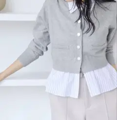 VIS シャツレイヤード風メタルボタンカーディガン