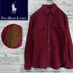 ☆エルボーパッチ☆ラルフローレン　ギンガムチェック柄長袖シャツ　ラムレザー