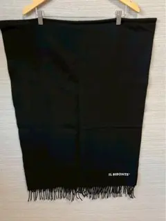 IL BISONTE ブラック ウールマフラー フリンジ付き