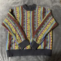古着　vintage 90s風　マルチカラー　総柄　3D調　ニットセーター
