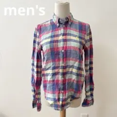 ラルフローレン　リネン100%長袖マドラスチェックシャツ　XS