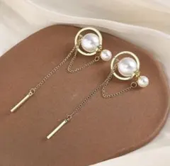 【期間限定セール】S925パールチェーンロングピアス