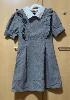 黒白チェック柄ワンピース フリル付き