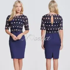 日本未発売【UK6】フラワークロシェレース オーバーレイワンピース