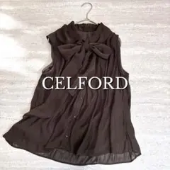 CELFORD 割線シフォンブラウス ボウタイ ノースリーブ ダークブラウン F