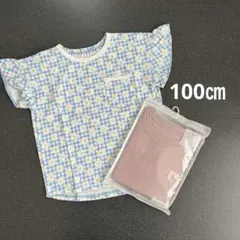 新品　GU ベビー　Tシャツ　100㎝　２点セット　花柄　水色　ワッフル　ピンク