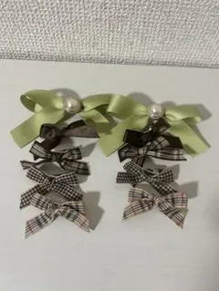 リボンヘアクリップ 10点セット グリーン系