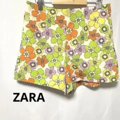ザラ / ショートパンツ 前ファスナー 花柄 レトロ USA Ｓ