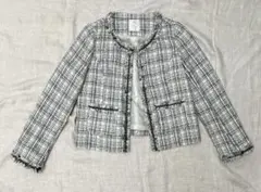 美品！ワールドLサイズ ノーカラーチェックジャケット 卒業式にのサムネイル
