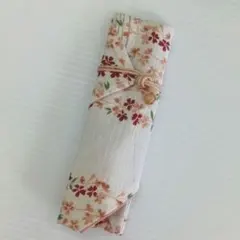 7『ハンドメイド』カトラリー 花柄 白 桜 箸入れ 扇子入 布 ピンク