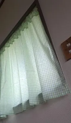 カフェカーテン＊ハンドメイド＊ライムグリーン＊ギンガムチェック＊播州織＊模様がえ