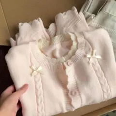 ピンク ニットカーディガン レディース 春服 フェイクレイヤード ゆったり可愛い