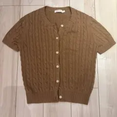 GIORDANO ケーブルニット 半袖カーディガン ブラウン M