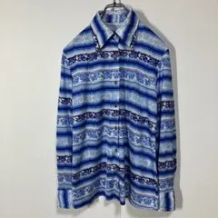 ヴィンテージ　ボタニカル　ギザギザ　ボーダー　レトロ　ニット　長袖シャツ　古着