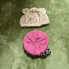 ベビー ベレー帽 2点セット 耳付きとヒョウ柄
