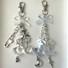 ビーズキーホルダー y2k チャーム コレクトブック 2点セット 透明 青 水色