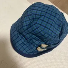 ファミリアmimi チェック柄 帽子 クマ刺繍ブローチ付き　57cm