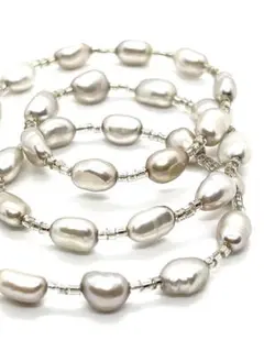 【テリ強】本真珠シルバーグレーバロック形パールネックレス　超希少