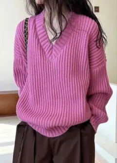 新品　定価5980 オシャレボ　Vネック　ダメージニット