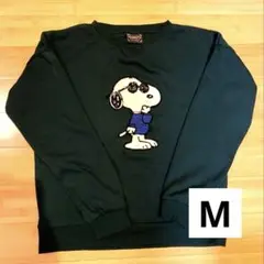 ピーナッツ　スヌーピー刺繍スウェット　ビッグロゴ　グリーン　M