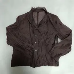 レディース ミセス ダークブラウン しわ加工ジャケット L相当