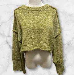 レイカズン　オリーブグリーン クロップドニットセーター　FREEサイズ
