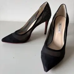 DIANA メッシュ ポインテッドトゥ パンプス 24.5 ブラック グリッター