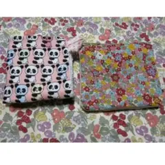 4.☆ぱんだ、かくれくまさんリバーシブルハンドメイドコットンはんかち2枚セット★