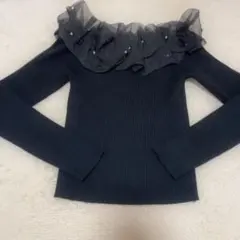 GRL ビジューオーガンジーフリルオフショルダーニットトップス[ks169]