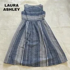 美品　ローラアシュレイ　ワンピース　水色　レディース　コットン　リネン　フレア